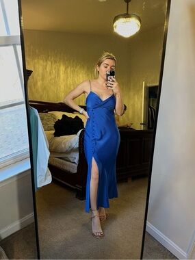 Zara Cobalt Blue Slip Midi Dress with Side Buttons